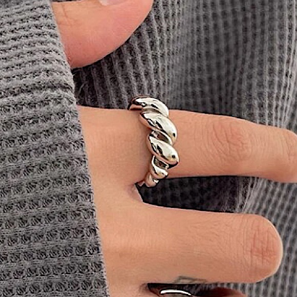 Sterling Silver Twisted Cuff Bangle Bracelet Ring Matching Set - Picture 5 of 8